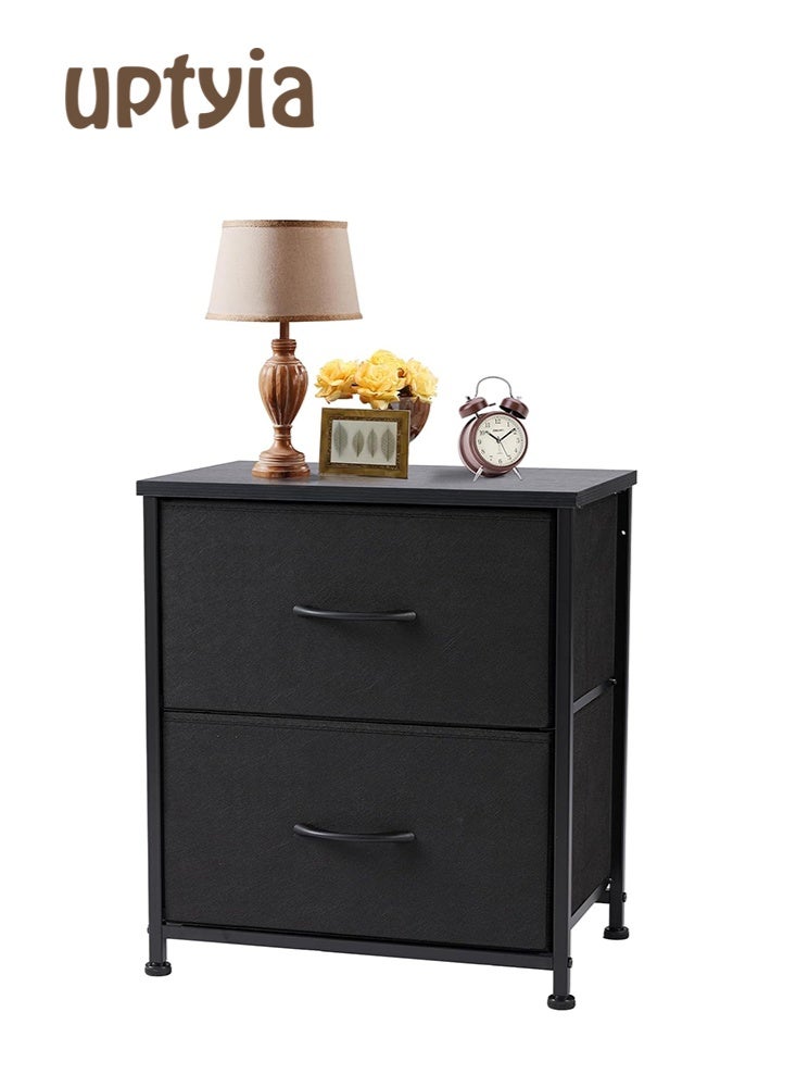 أوبتيا طاولة جانبية صغيرة مع 2 درج من القماش طاولات جانبية طاولة جانبية لغرفة النوم أثاث تخزين بجانب السرير لطاولة جانبية بطول 20 بوصة لمدخل المنزل أو غرفة النوم الجامعية، باللون الأسود الكلاسيكي - Image 1